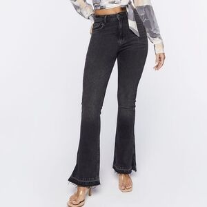 NWT Forever 21 Black Stretch Cotton-Hemp Distressed Denim Bootcut Jeans 28